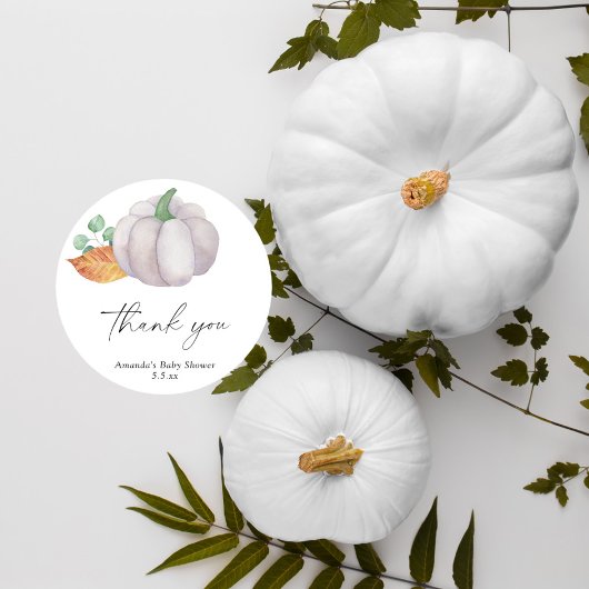 Witte pompoen herfst baby shower - Dank u Ronde Sticker