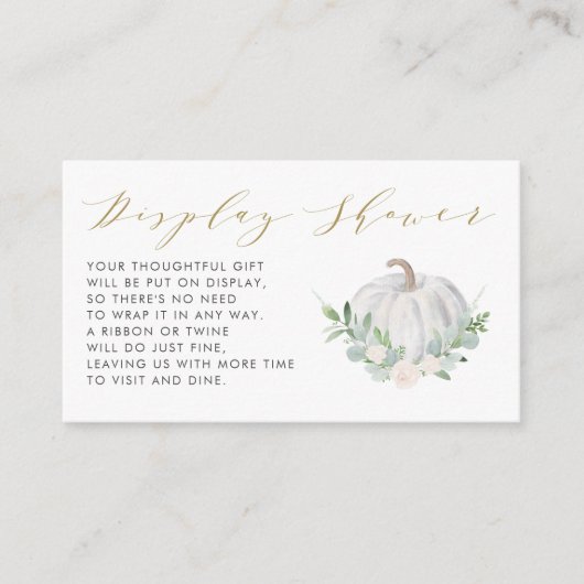 Witte Pompoen Herfst Baby shower Display Douche Informatiekaartje (Voorkant)