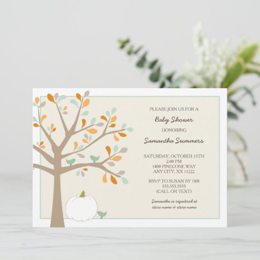 Witte pompoen herfst baby shower nodigt uit kaart (Staand voorkant)