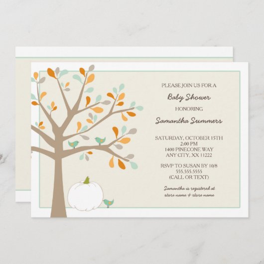 Witte pompoen herfst baby shower nodigt uit kaart (Voorkant / Achterkant)