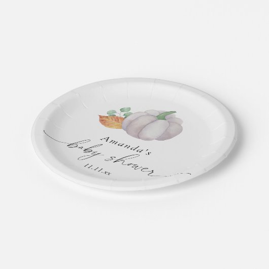 Witte pompoen herfst baby shower papieren bordje (Gekanteld)