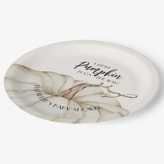 Witte Pompoen Herfst Baby shower Papieren Bordje (Gekanteld)