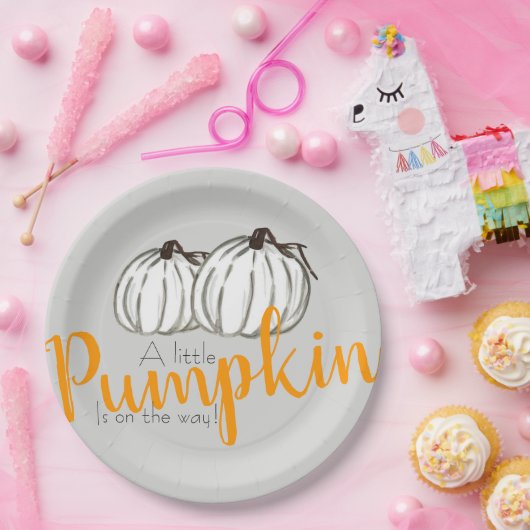 Witte pompoen herfst babydouchepapier bord (Feest)