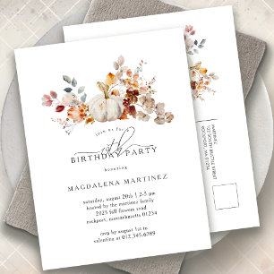 Witte Pompoen Herfst Bloemen 19e Verjaardagsfeestj Uitnodiging Briefkaart
