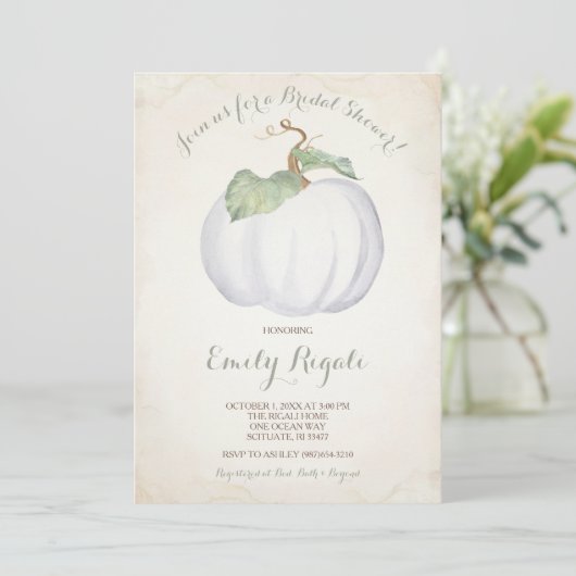 Witte pompoen Herfst bruids doucheuitnodiging Kaart (Staand voorkant)