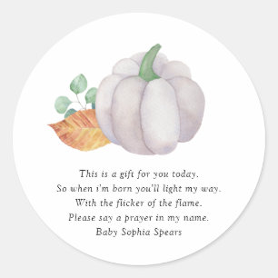 Witte pompoen herfst - Gebedskaarslabel Ronde Sticker