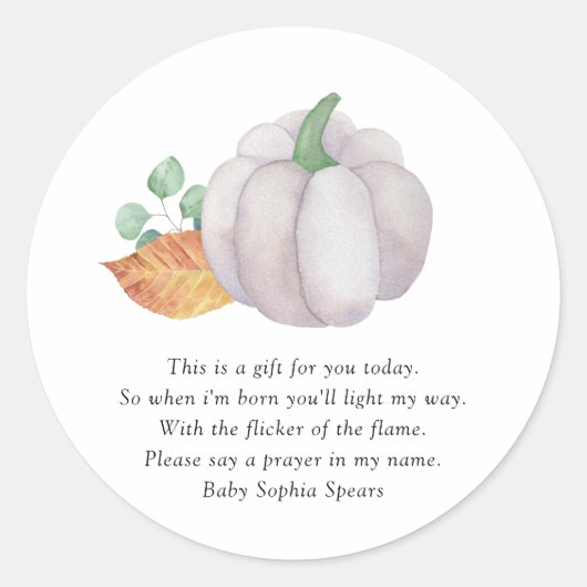 Witte pompoen herfst - Gebedskaarslabel Ronde Sticker (Voorkant)