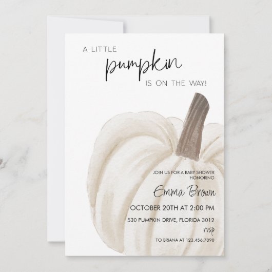 Witte Pompoen Herfst Herfst Baby shower Kaart (Voorkant)