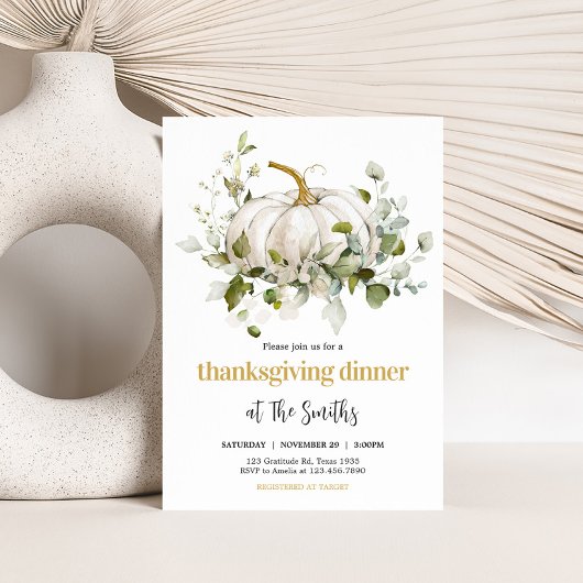 Witte Pompoen Herfst Thanksgiving Diner Feest Kaart
