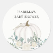 Witte Pompoen Herfst Thema Baby shower Favor Ronde Sticker (Voorkant)