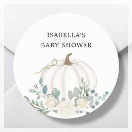Witte Pompoen Herfst Thema Baby shower Favor Ronde Sticker