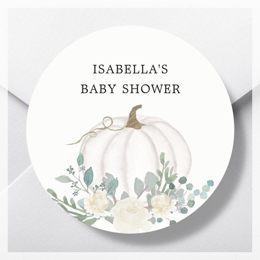 Witte Pompoen Herfst Thema Baby shower Favor Ronde Sticker