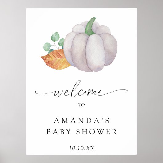Witte pompoen herfst welkom baby shower feest poster (Voorkant)