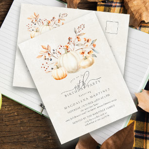Witte Pompoen Herfstbladeren 40e Verjaardagsfeestj Uitnodiging Briefkaart