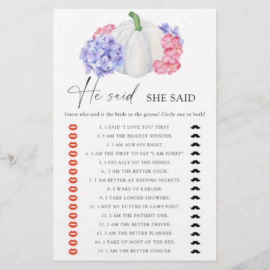 Witte pompoen Hij zei dat ze vrijgezellenfeest spe (Voorkant)