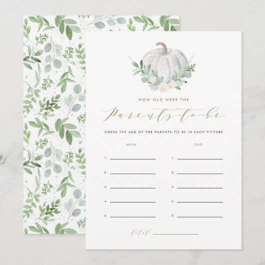 Witte pompoen Hoe oud waren de ouders spel Kaart (Voorkant / Achterkant)