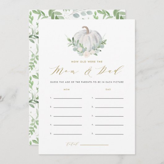 Witte pompoen Hoe oud waren mama en papa spel Kaart (Voorkant / Achterkant)