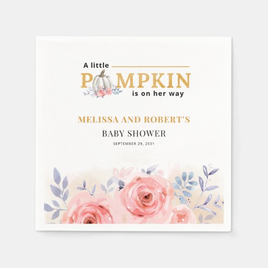 Witte Pompoen Koppel Baby Shower Bloemige Lila Servet (Voorkant)
