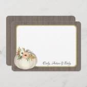 Witte Pompoen met bloemen en Schuur Hout Dank u Bedankkaart (Voorkant / Achterkant)