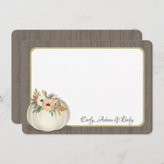 Witte Pompoen met bloemen en Schuur Hout Dank u Bedankkaart (Voorkant / Achterkant)