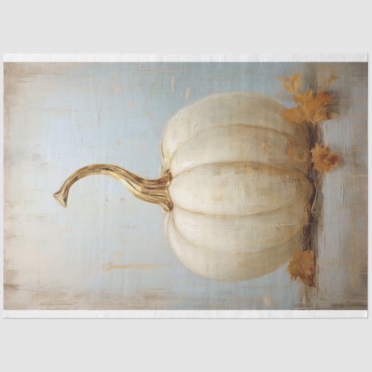 Witte pompoen met gouden steel decoupage tissuepapier (Voorkant)