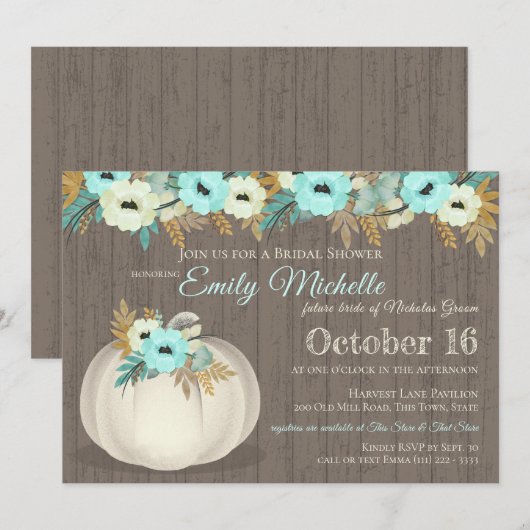 Witte pompoen met turquoise Vrijgezellenfeest Kaart (Voorkant / Achterkant)