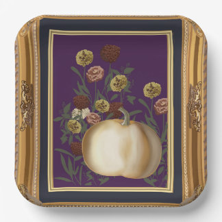 Witte Pompoen Moody Bloemen in Sierlijk Gouden Lij Papieren Bordje