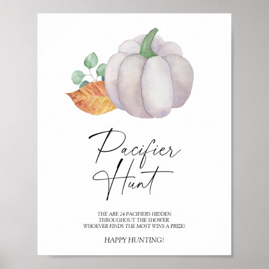 Witte pompoen pacifier jacht baby shower spel poster (Voorkant)