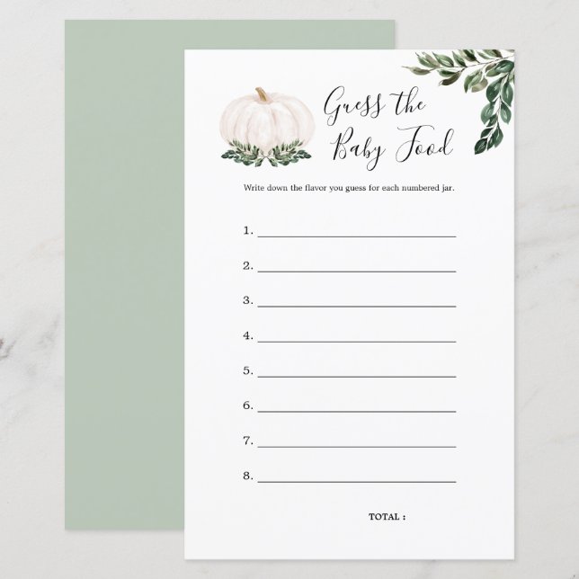 Witte pompoen raden de Baby-Kaarten (Voorkant / Achterkant)