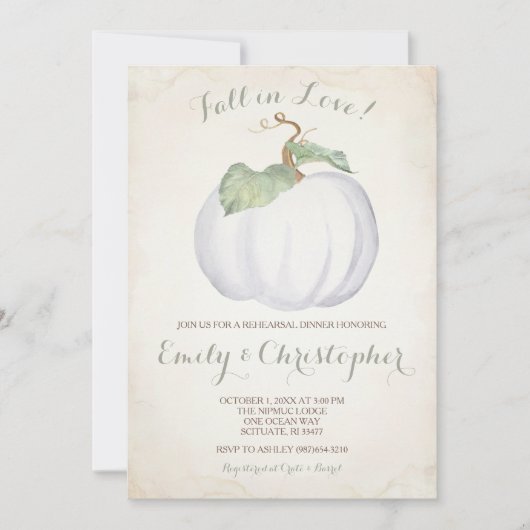 Witte Pompoen repetitie diner uitnodiging (Voorkant)