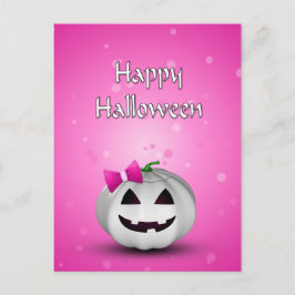 Witte Pompoen Roze Meisjesachtige Halloween Briefkaart
