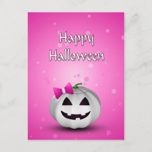 Witte Pompoen Roze Meisjesachtige Halloween Briefkaart