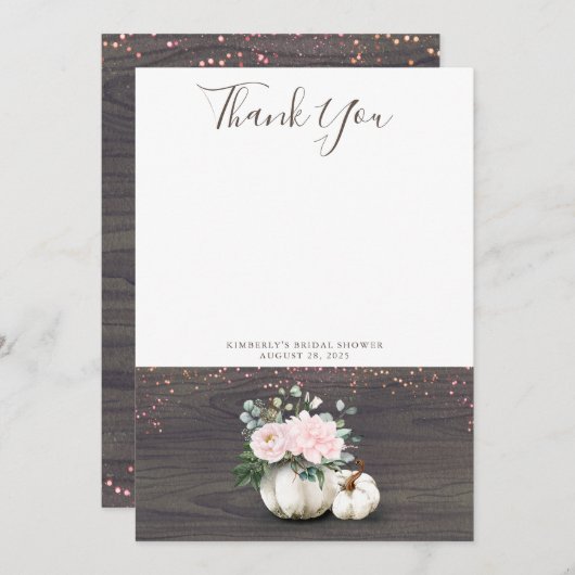 Witte Pompoen Roze Rustieke Houten Bedankt (Voorkant / Achterkant)