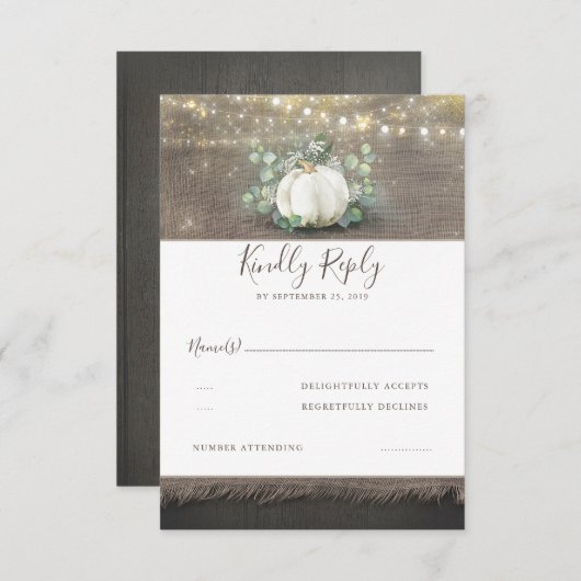 Witte Pompoen Rustiek Land Bruiloft RSVP (Voorkant / Achterkant)