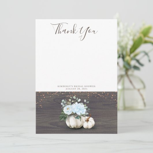 Witte Pompoen Rustieke Houten Bedankje Bedankkaart (Staand voorkant)