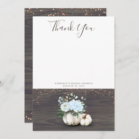 Witte Pompoen Rustieke Houten Bedankje Bedankkaart (Voorkant / Achterkant)