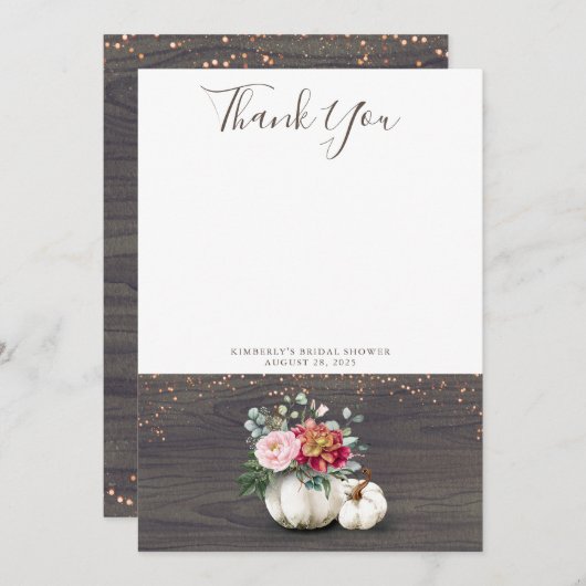 Witte Pompoen Rustieke Houten Dank Je Bedankkaart (Voorkant / Achterkant)