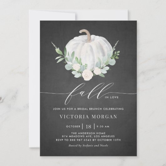 Witte pompoen rustieke krijtbord Herfst bruids bru Kaart (Voorkant)