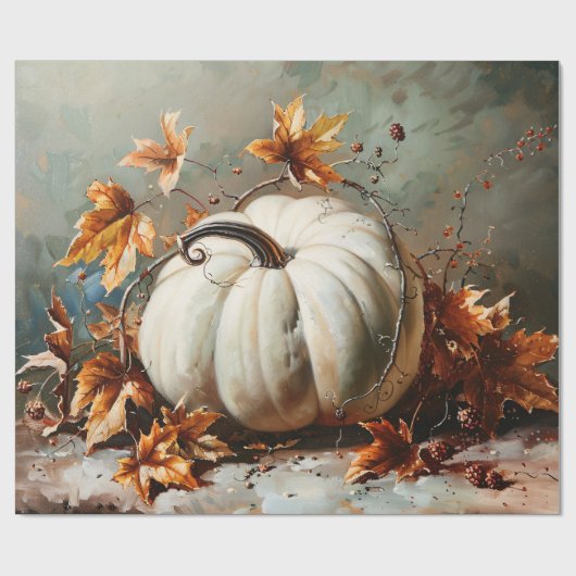 Witte Pompoen Schilderij Decoupage Cadeaupapier (Vlak)