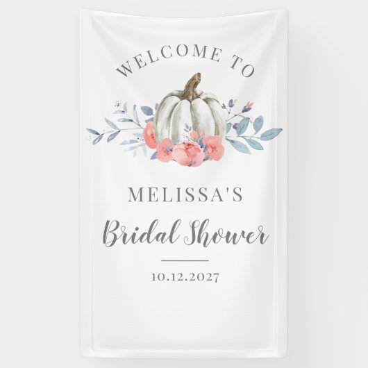 Witte Pompoen Sering Bloem Bruidsfeest Verwelkomin Spandoek (Verticaal)