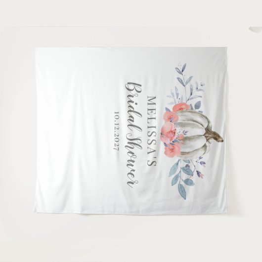 Witte Pompoen Sering Bloemige Bruidsdouche Wandkleed (Voorkant (horizontaal))