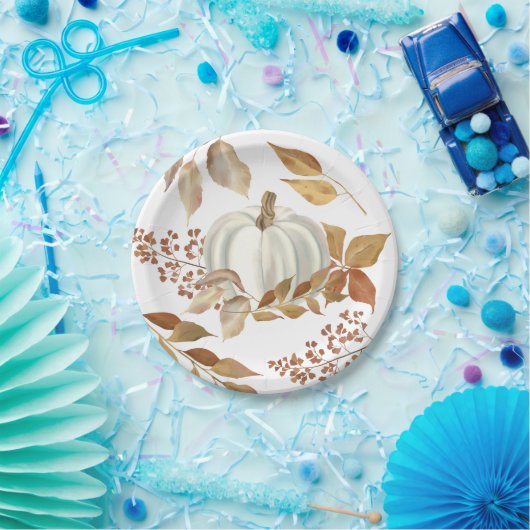 Witte pompoen Thanksgiving bladeren Papieren Bordje (Feest)