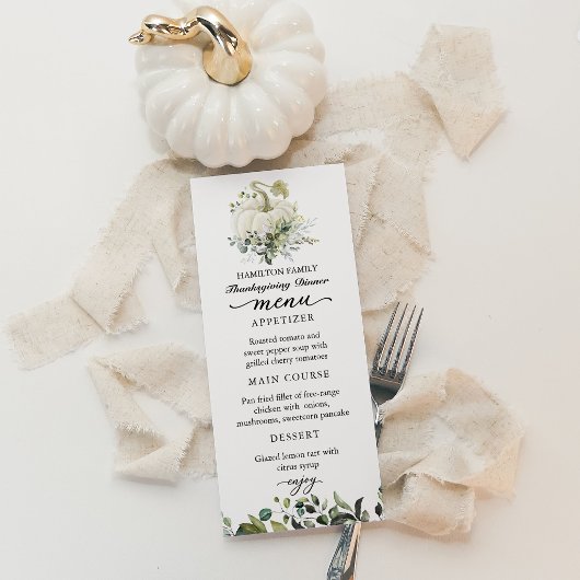 Witte Pompoen Thanksgiving Diner Menu Kaart