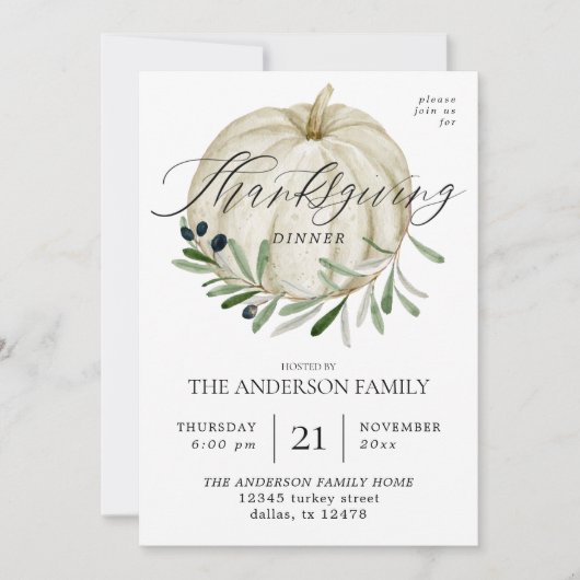 Witte pompoen Thanksgiving Kaart (Voorkant)