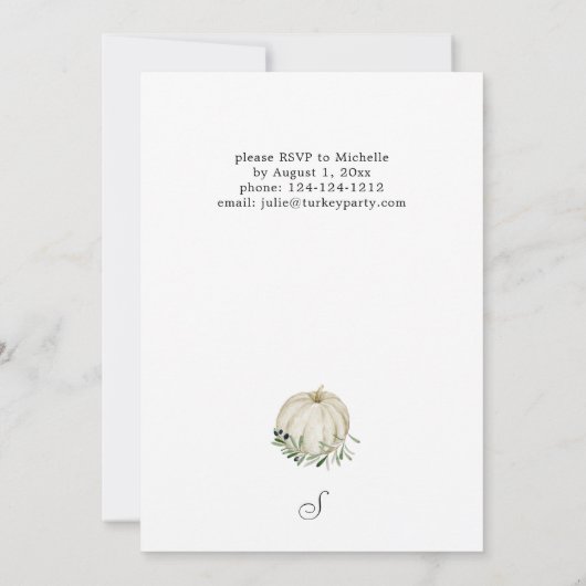 Witte pompoen Thanksgiving Kaart (Achterkant)