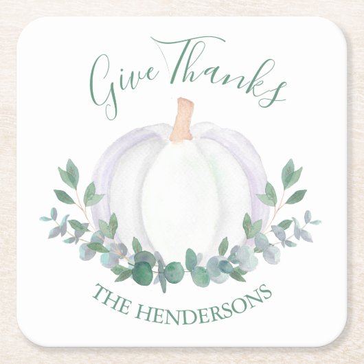 Witte pompoen Thanksgiving Kartonnen Onderzetters (Voorkant)