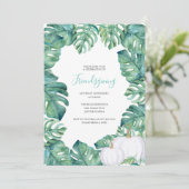 Witte Pompoen Tropisch Groen Friendsgiving Uitnodi Kaart (Staand voorkant)