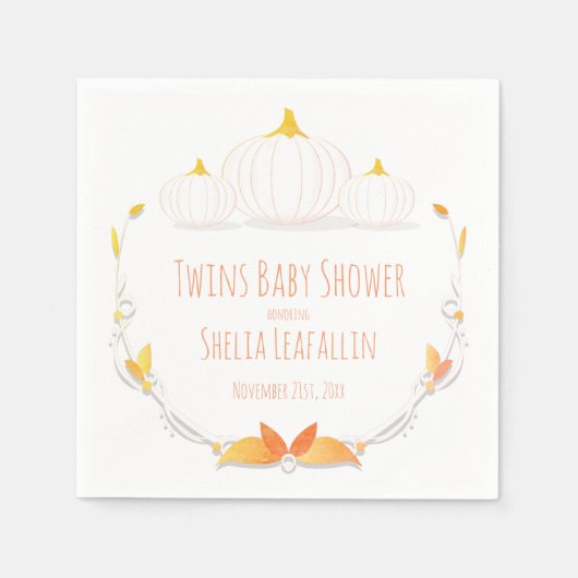 Witte Pompoen Twins Baby shower Papier Servet (Voorkant)
