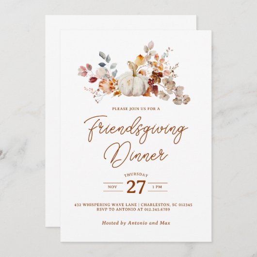 Witte pompoen val bladeren Friendsgiving diner Kaart (Voorkant / Achterkant)