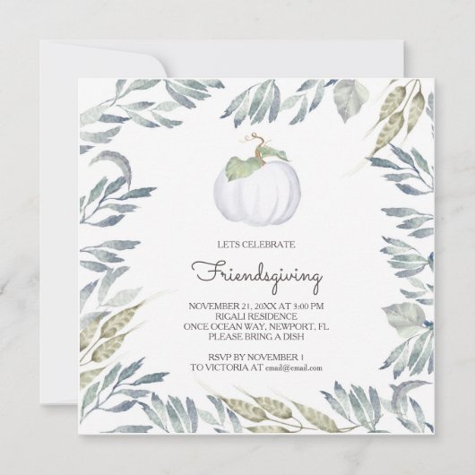 Witte Pompoen Vriendsgiving Uitnodigen - Vierkant Kaart (Voorkant)